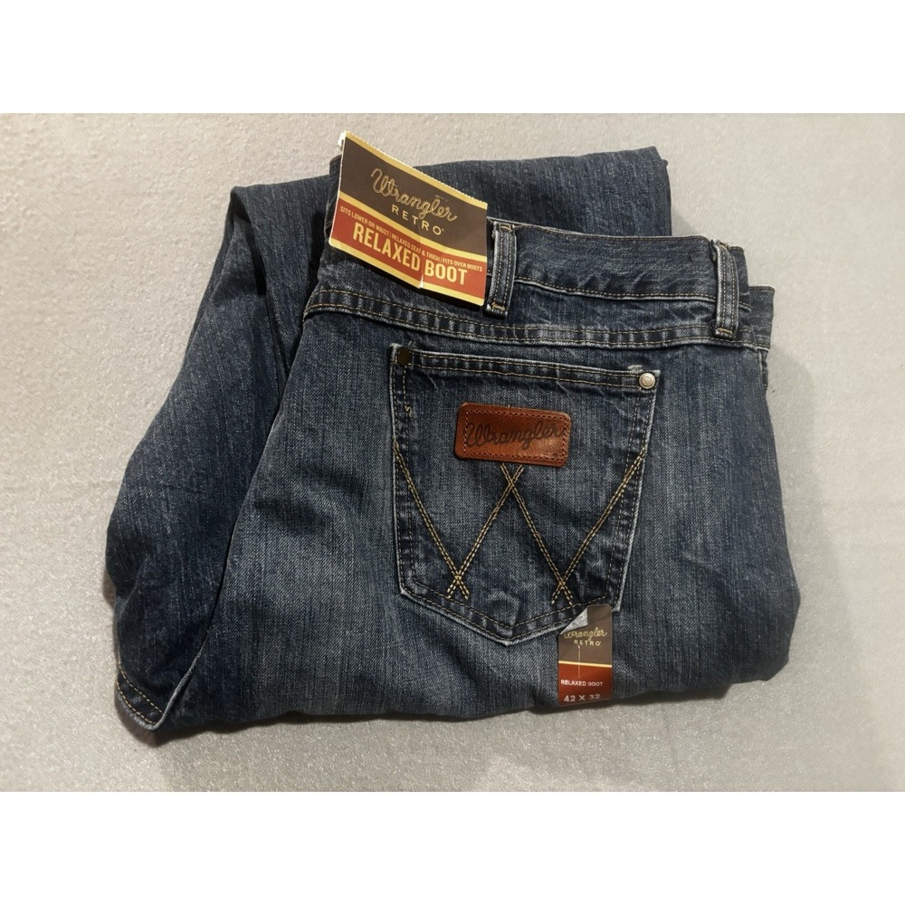 New Wrangler Retro Relaxed Boot Jeans Mens 42x32 Blue Medium Wash Cowboy Denim